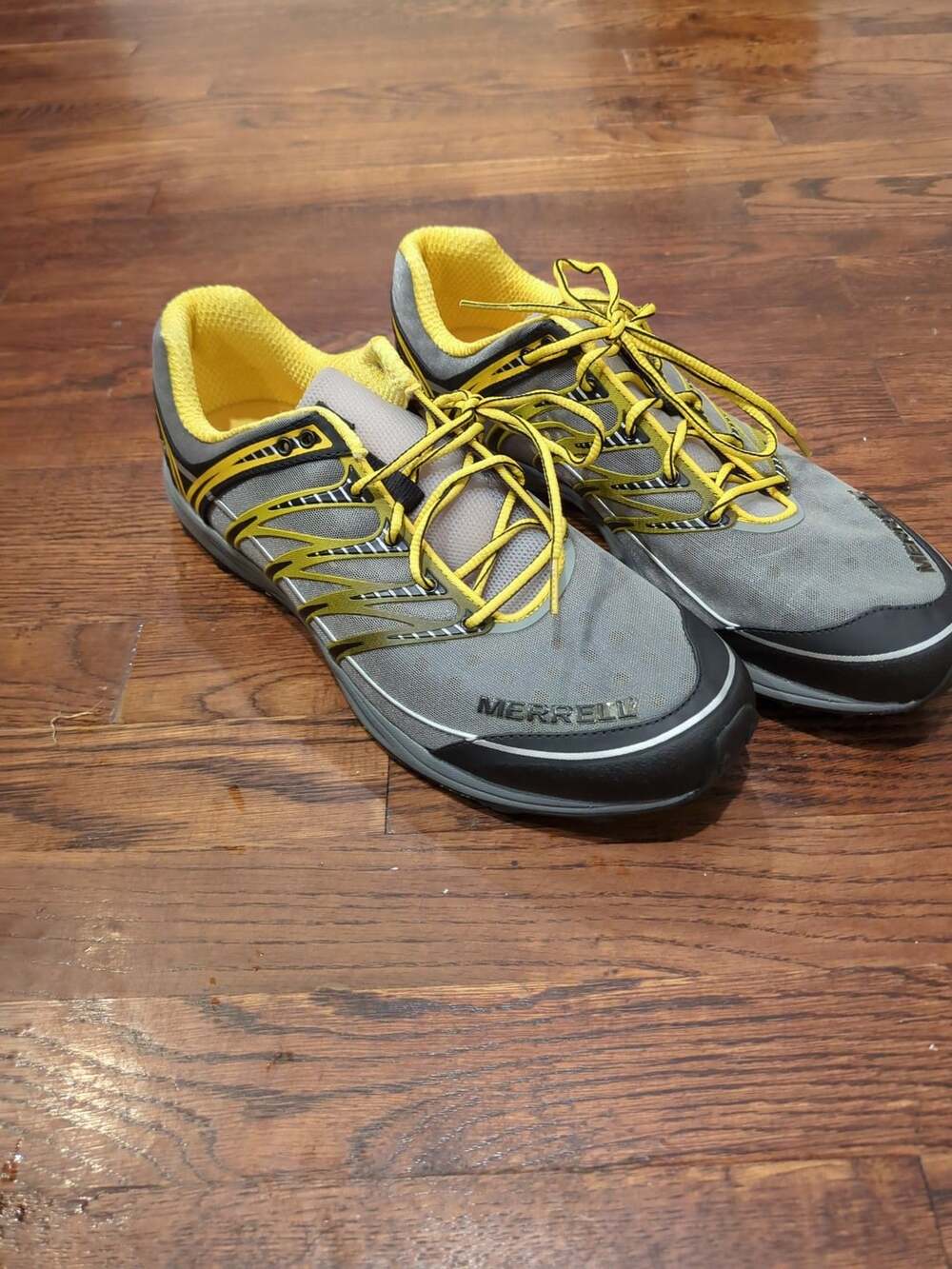 Merrell Trail Running Shoes Size 13 Grey Yellow Air Cushion